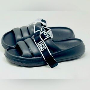 UGG Black Slide Sandals with Logo Strap